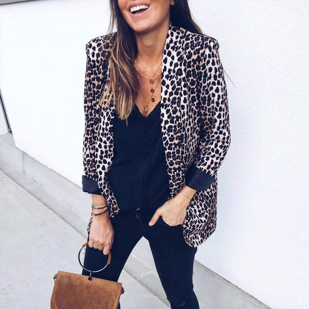 Style 2018 leopard print woman coats winter open stitch