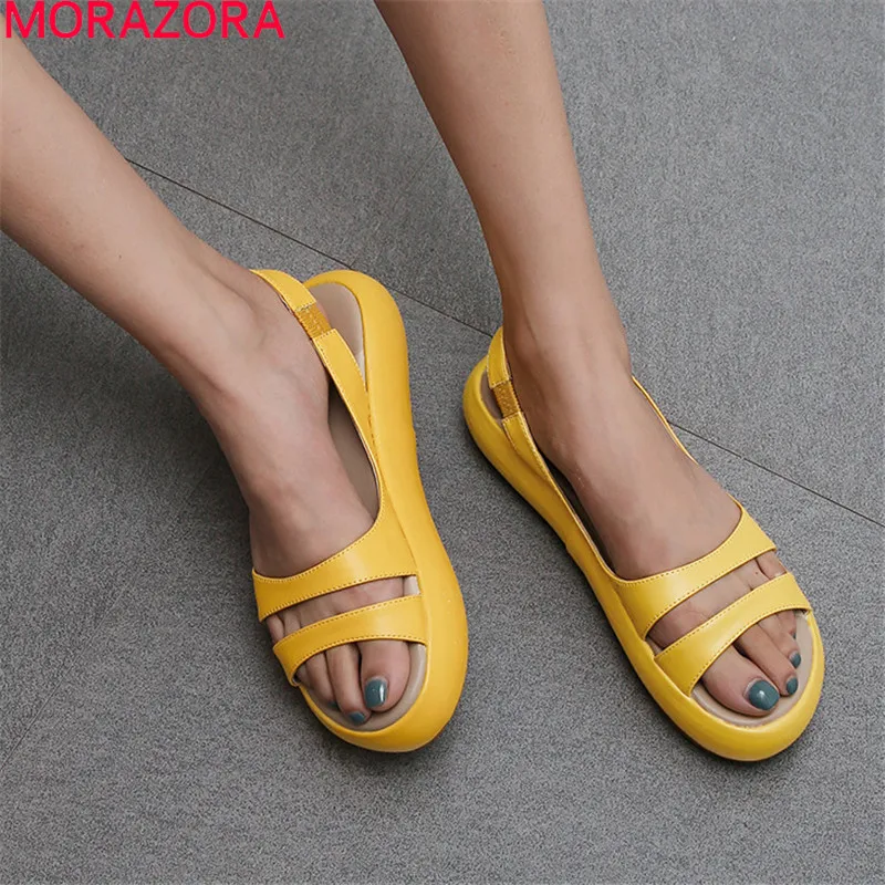 

MORAZORA 2019 new fashion women sandals pu slip on casual shoes comfortable summer sandals simple woman flat platform sandals