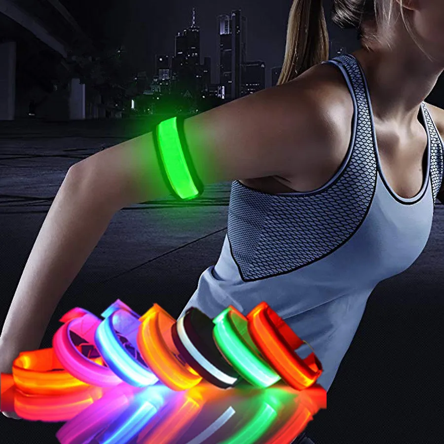 

2 PCS LED Running Light Sports Wristbands Adjustable Glowing Bracelets for Runners Joggers Cyclists Riding Safety Bike Bicycle