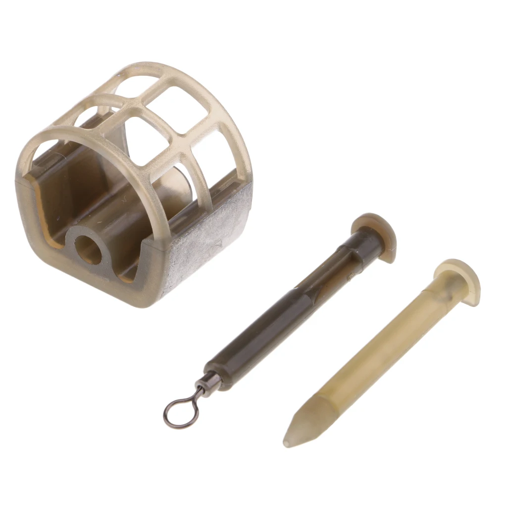 2pcs Fishing Feeder Bait Cage Lure Holder Basket Trap Fishing Tackle with Lead Sinker 25g S & L