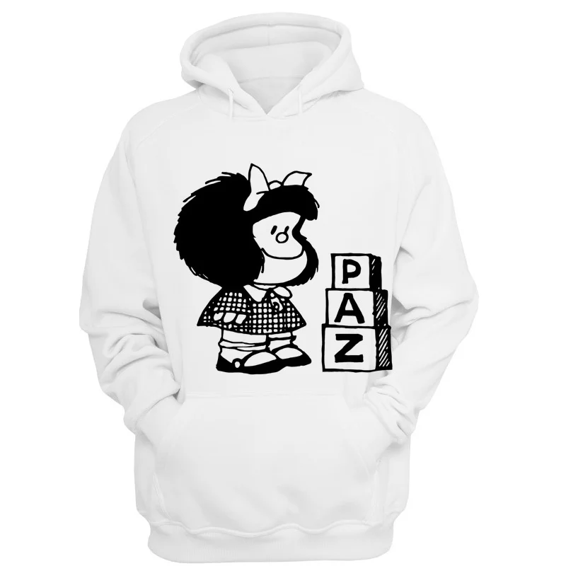 

Quino PAZ Mafalda Hoodie Men Hip Hop Letter Pullover Hoodies Men Loose Hoodie Oversized Sweatshirt Coat G2810