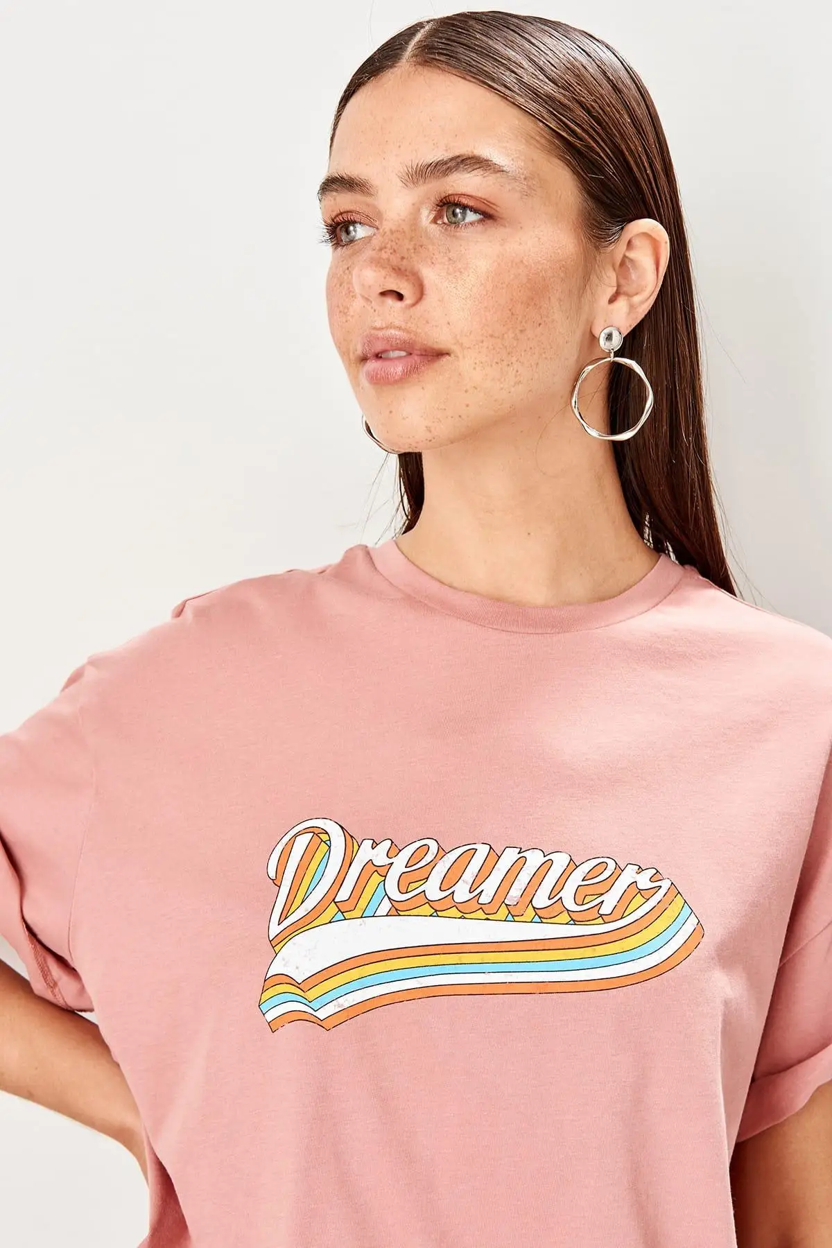 

Trendyol Color Rose Printed Boyfriend Knitted T Shirt TWOSS19GS0147