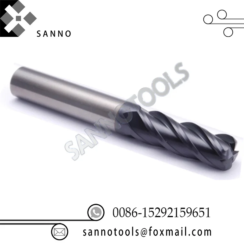 Tungsten steel cnc standard length milling cutter 4 flutes hrc 45 R type corner round end mills for semi-finishing cutting matel (3)