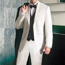 На заказ бестселлеры популярные белый жених мужчин костюм с черным жилет, заказ белый смокинг, с учетом 2 кнопки пик нагрудные мужчины костюм