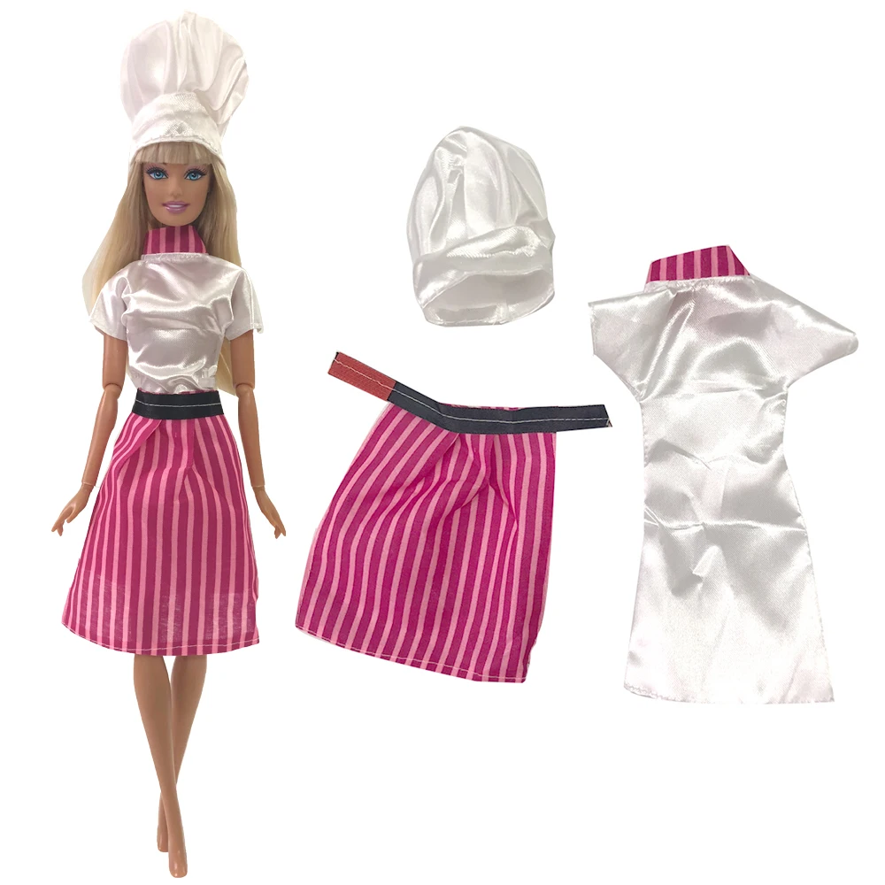 NK один комплект кукла ручной работы поварское Платье Cosply Костюм Одежда для шеф-поваров для куклы Барби и шляпы Куклы Детские аксессуары для игрушечной куклы G006A DZ