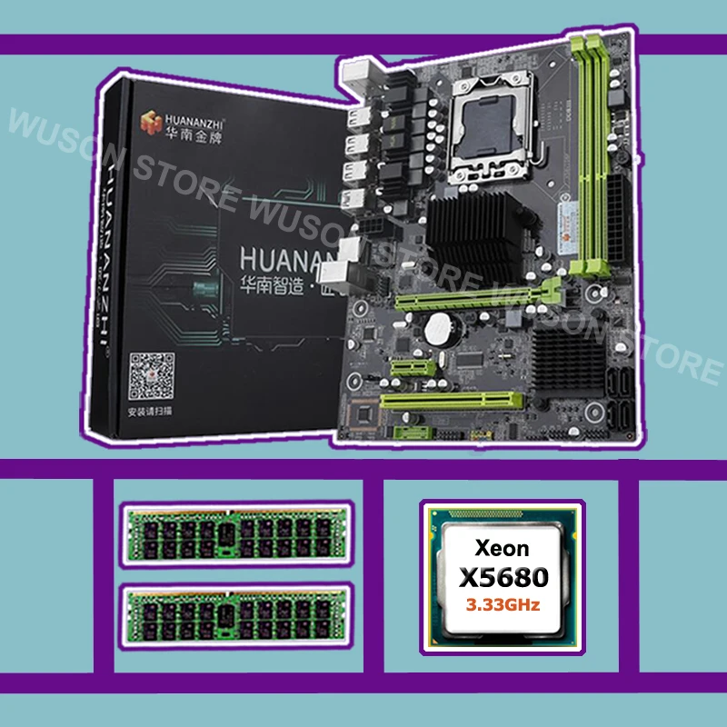 X58 LGA1366 скидка материнской HUANAN Чжи X58 Pro Материнская плата с Процессор Intel Xeon X5680 3,33 ГГц Оперативная память (2*16G) 32G DDR3 ECC REG