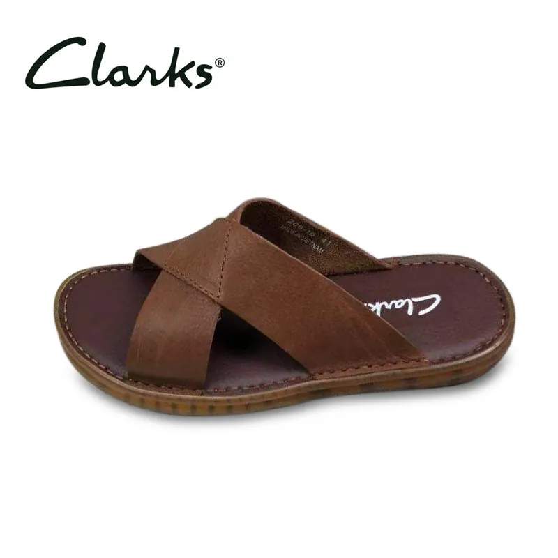 

Clarks Brand Men Casual Slippers Summer Genuine Leather Male Cross Strap Beach Shoes Fashion Non-slip High Quality Men Footwear