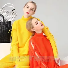 Miyake/ ; модная однотонная водолазка с длинными рукавами и кисточками; футболка с длинными рукавами