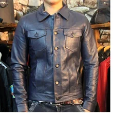 Новинка, Брендовые мужские деловые кожаные куртки, мужская Тонкая куртка из натуральной кожи. Осенняя модная повседневная куртка