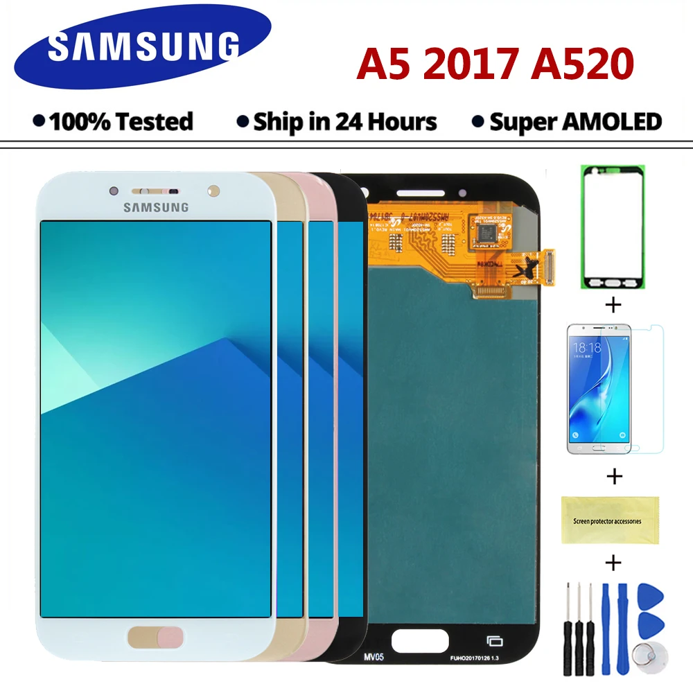 

Super AMOLED 5.0" A520 LCDs for SAMSUNG Galaxy A5 2017 LCD Display Touch Screen Digitizer A520 A520F SM-A520F LCD Replacement