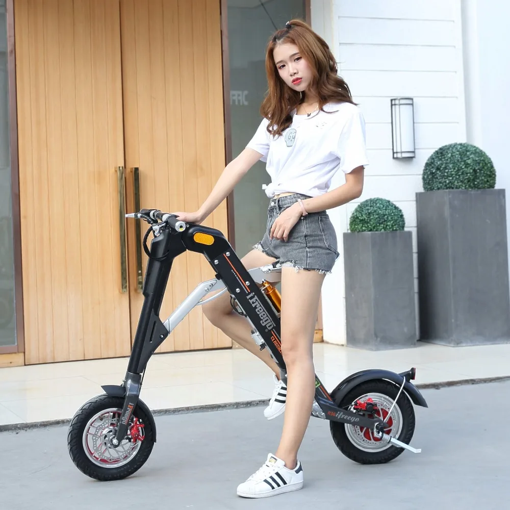 Excellent 2018 high end 12inch 2 wheels smart electric scooter foldable battery bike 48v 30km folding motorbike aluminium girls bicycle 5