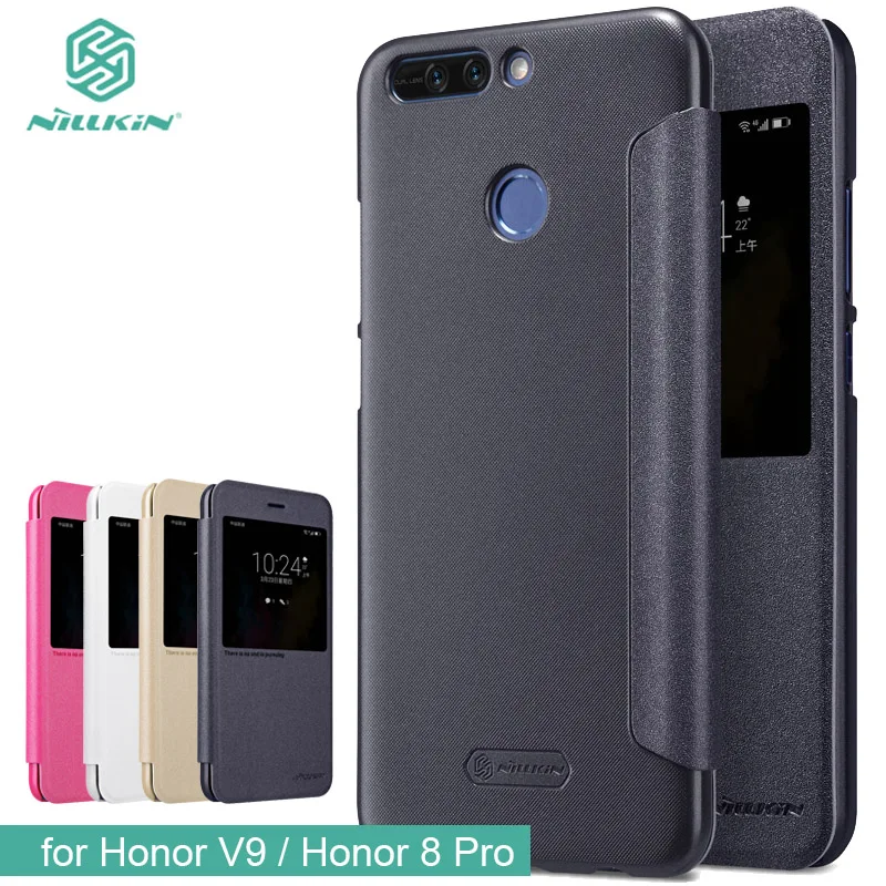 Для huawei Honor V9 NILLKIN Sparkle Роскошь кожи сальто Смарт Вид из окна задняя крышка чехол