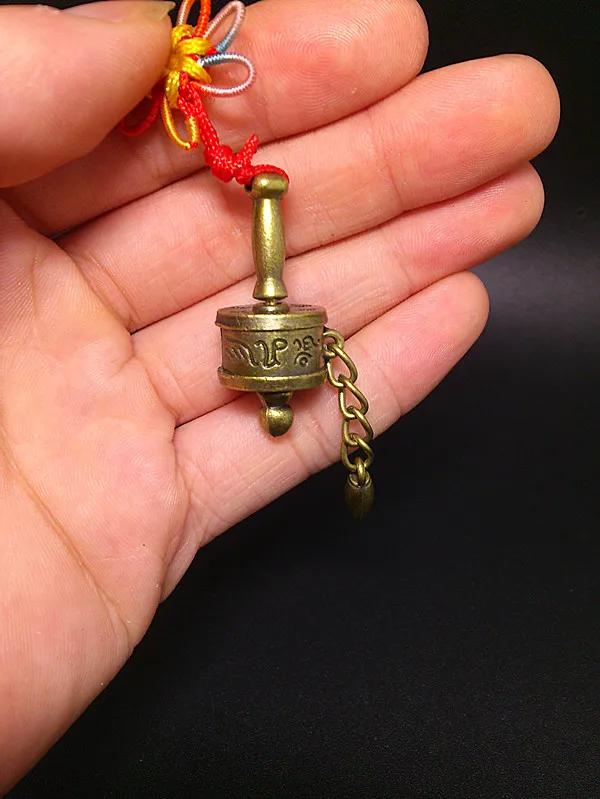 

Mini Tibetan Buddhist Mantra Supply Bronze Hand Prayer Wheel Turning Wheeler Cylinder Hanging Ornament