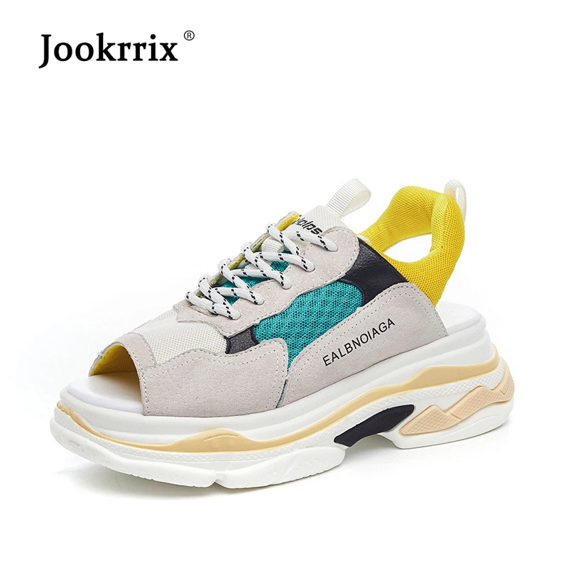 

Jookrrix Women Sports Sandals 2019 Woman Platform Beach Sandals Fashion Brand Wedges High 6 cm Sandals Chunky Shoes Black