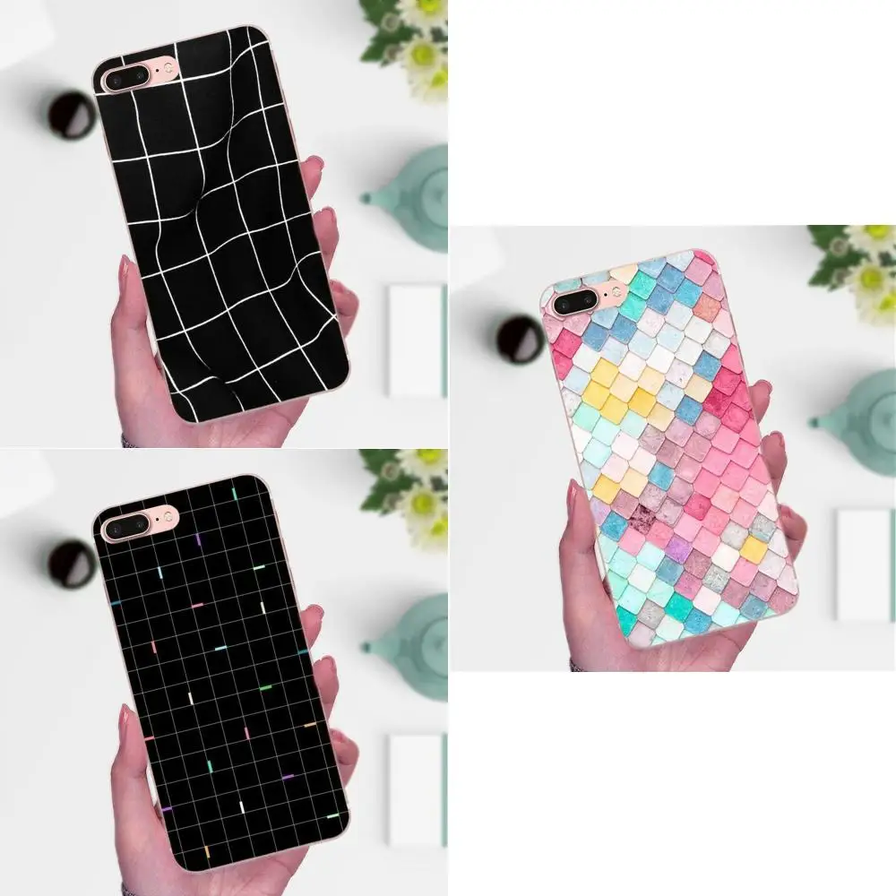

Black And White Lattice Grid TPU Fashion Case Cover For Huawei P8 P9 P10 P20 P30 Mate 7 8 9 10 20 Lite Plus Pro 2017