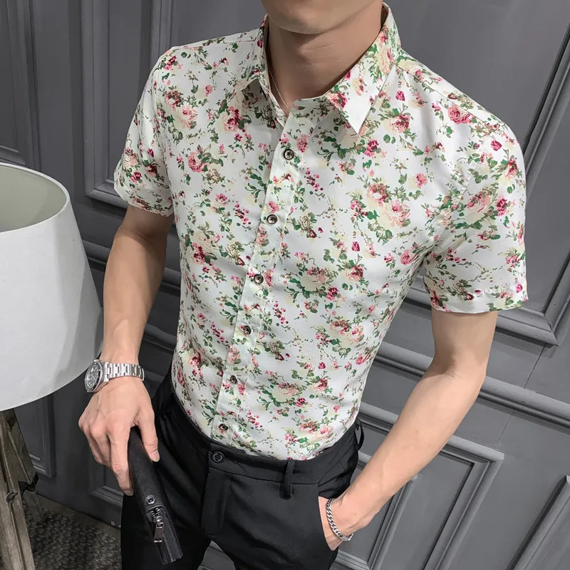 

Summer Thin Mens Shirts Fashion 2019 Short Sleeve Shirt Men Slim Fit Turn Down Collar Streetwear Men Floral Shirts British Style