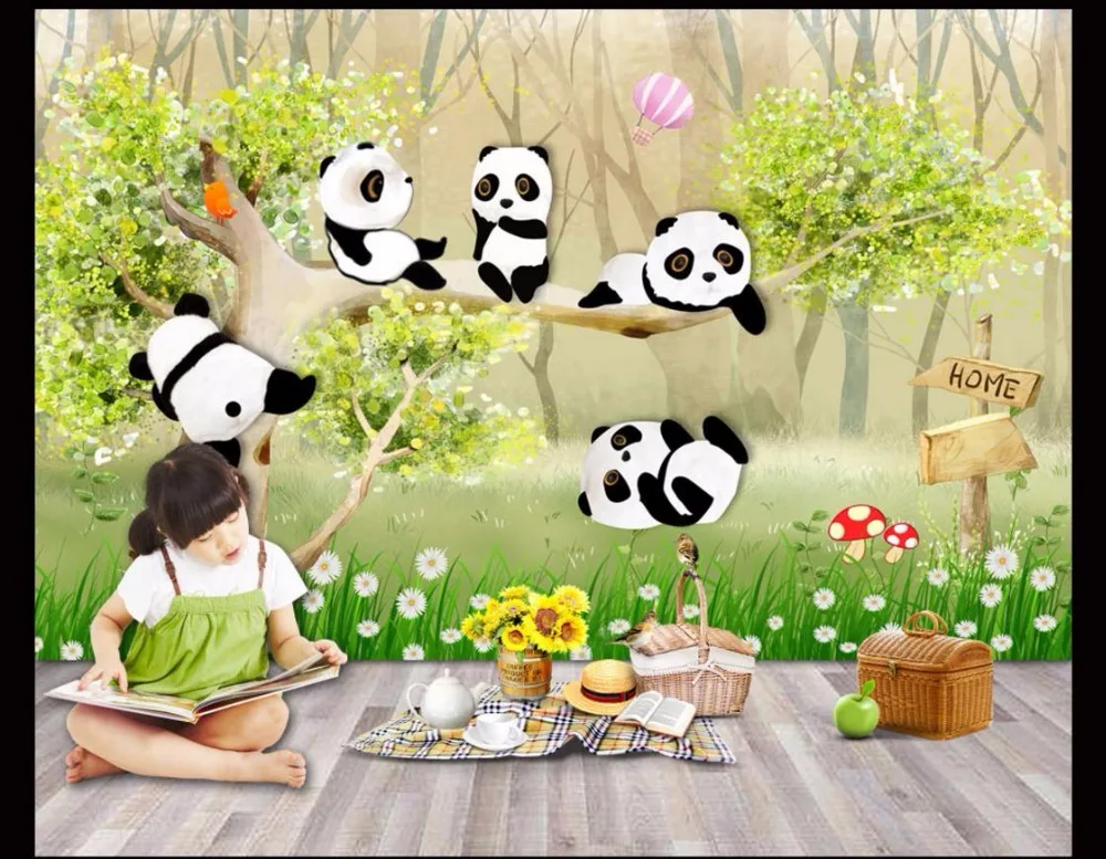 

Custom 3d wallpaper for walls 3 d wall murals wallpaper Cute cartoon mural hand painted small panda wall children room wallpaper