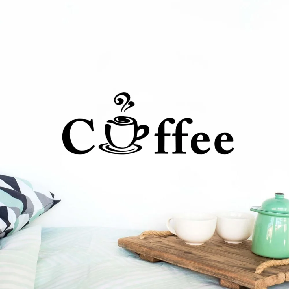 Creative Coffee Cup Vinyl Quote Wall Sticker Cafe Decor Art Decals