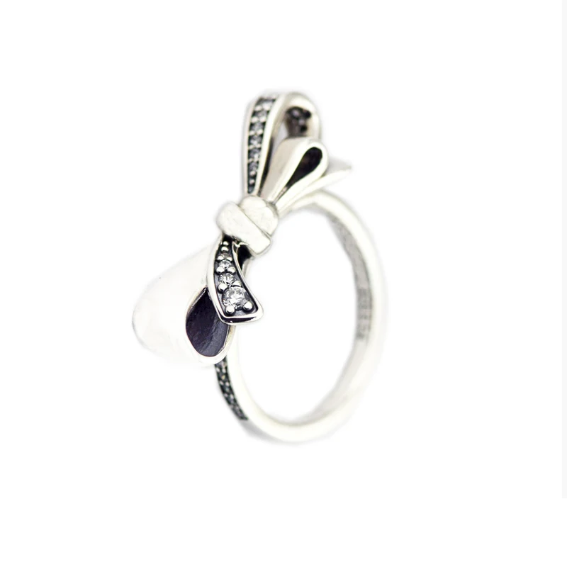 

Brilliant Bow Rings with Clear CZ 100% Authentic 925 Sterling-Silver-Jewelry Free Shipping