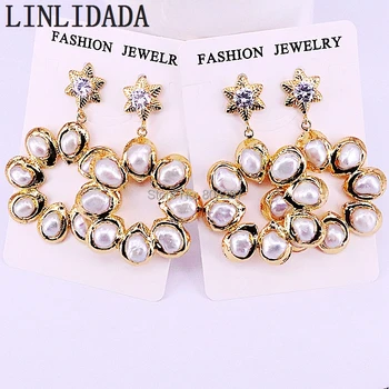

Trendy 3Pairs New women statement metal flower earring fashion pearl dangle Earrings for women