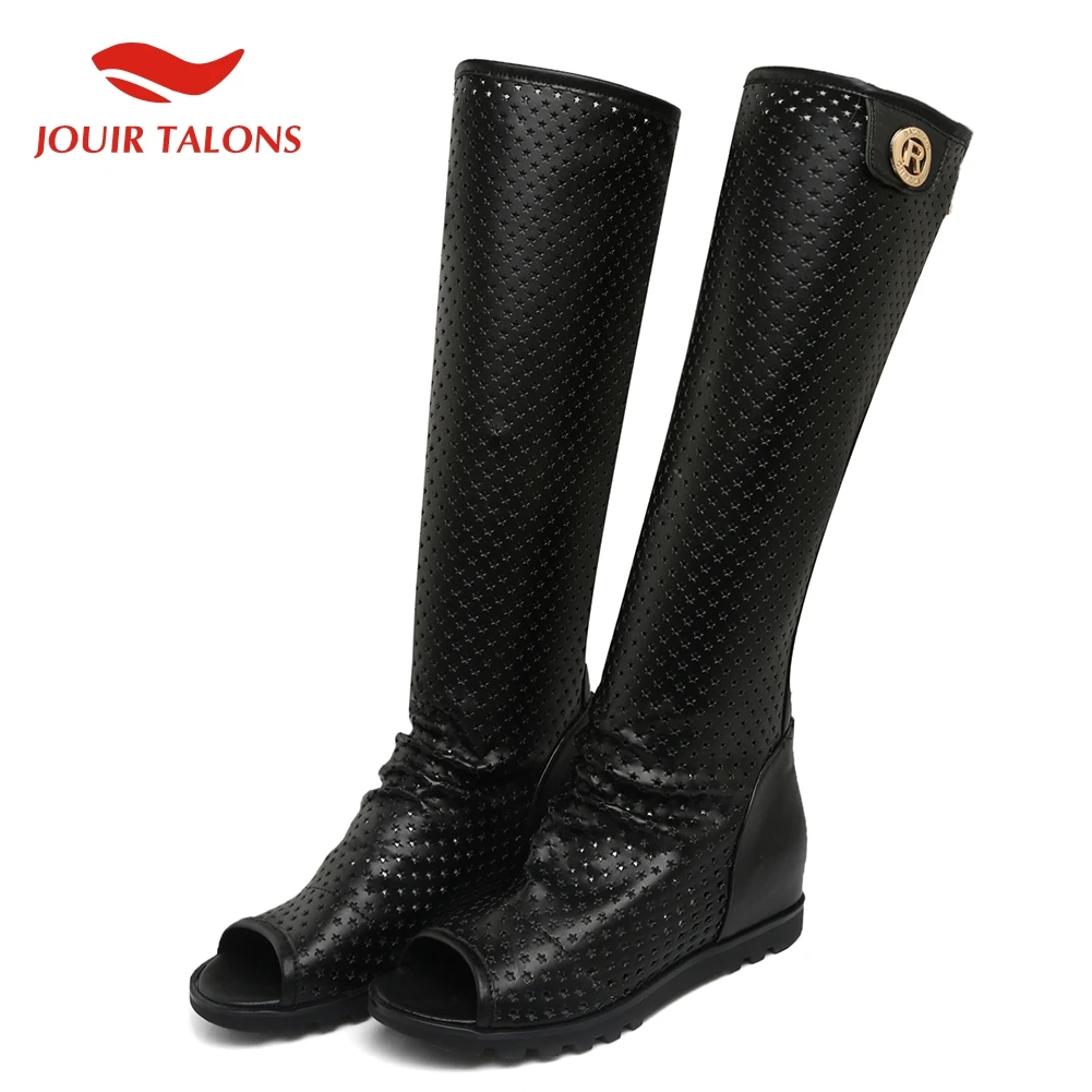 

Fashion Hollow Gladiator Peep Toe Knee High Boots Woman Leisure Height Increasing Summer Boots Woman women's Shoes