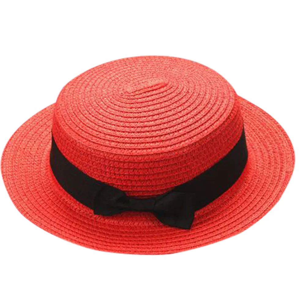 Детская соломенная шляпка для папы, мамы, банта, детская дышащая шляпа соломенная шляпа, шляпа, кепка#30 - Цвет: Red