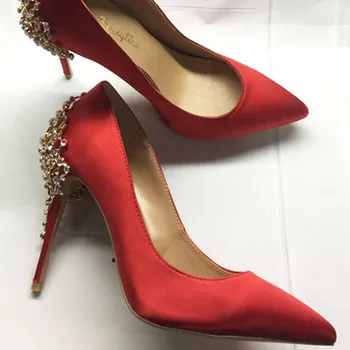 

Macytino Satin Pointed Toe Rhinestone Back Wedding Shoes Pumps Stilettos sapato para noiva Shoe Slip-on Sandal For Women Real