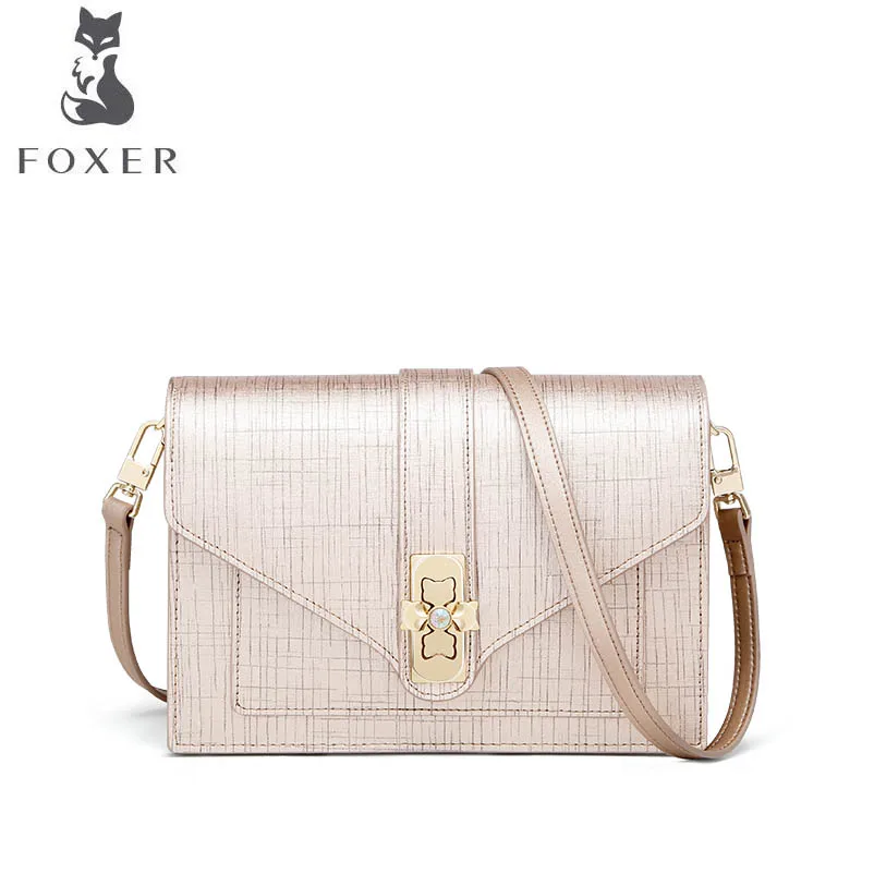 

FOXER 2018 New women leather bag luxury handbags designer Girl lock bag simple small square bag women leather shoulder bag