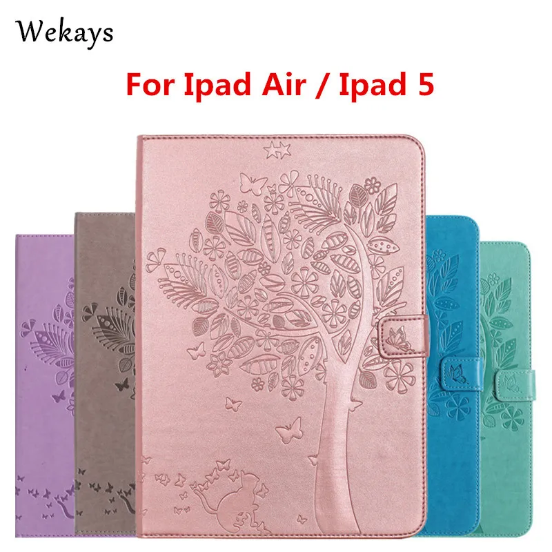 Wekays For iPad Air Case Luxury Cartoon Cat and Tree Leather Flip Case For Apple iPad Air ipad 5 Stand Full Cover Capa Funda