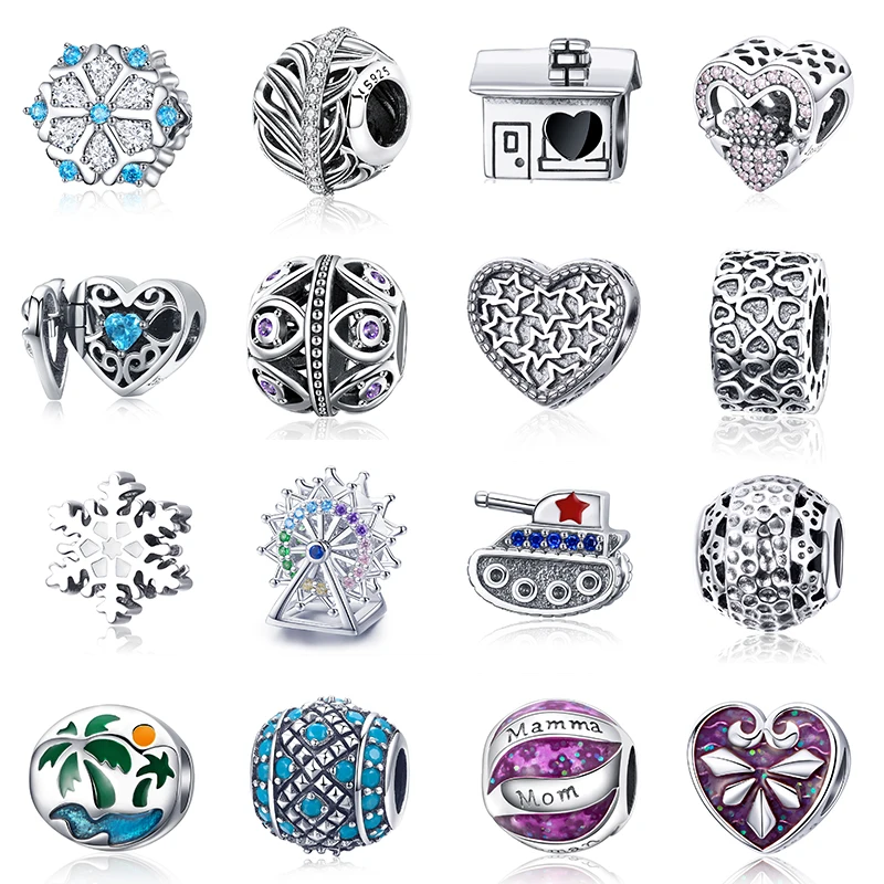 

inbeaut Silver Coconut Palm Snowflake Windmill Beads 925 Heart House fit Original Bracelet Tank Tree Bird Wing Charms for Bangle
