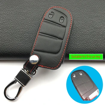 

100% Leather Car Key Cover for Fiat for Jeep Grand Cherokee Dodge JCUV Dart Tour Chrysler 300C Fiat, 2 Button Car Accessorie