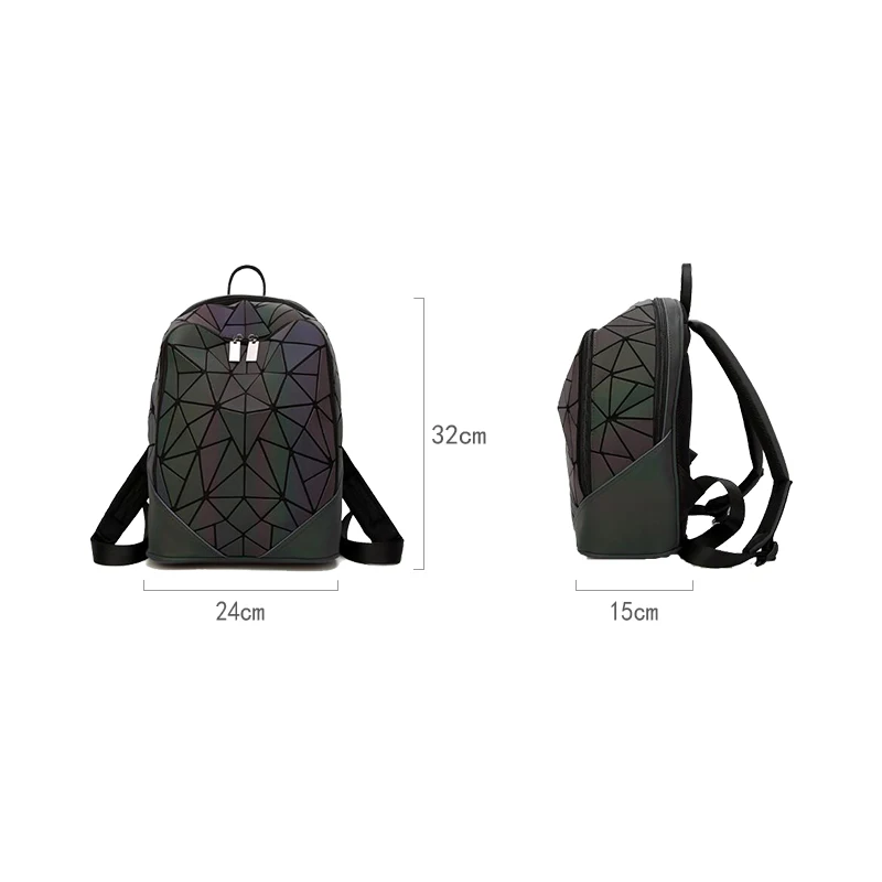 Светящийся женский рюкзак геометрический плед Bagpack блестки зеркало Saser школьный