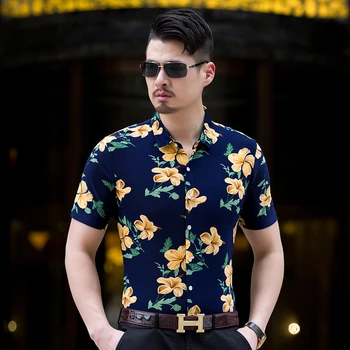 

Hot selling mens floral clothing new arrival 2017 summer fashion design flowers printed short sleeve dress shirts for man