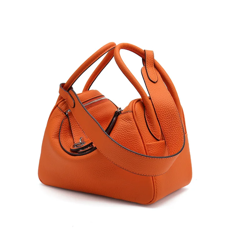 

2018 New Genuine Leather Women Boulindi Bag Litchi Print Medicine Box Doctor Leather Single Shoulder Handheld Famous Brand