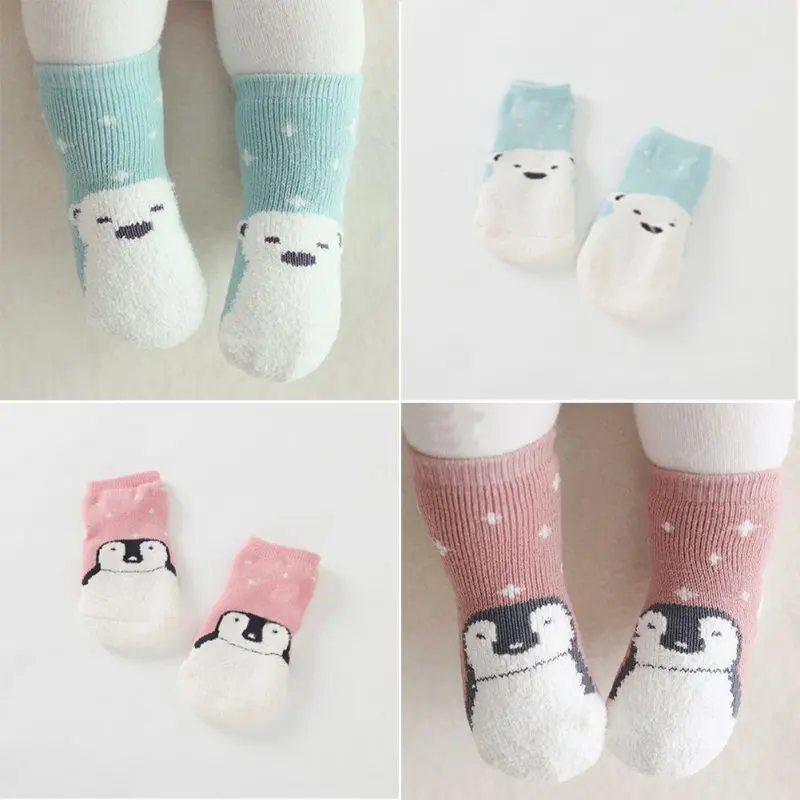 

Cute Kids Baby Girl Boy Bear Coral Thick Warm Cartoon Fleece Socks Above Ankle Socks