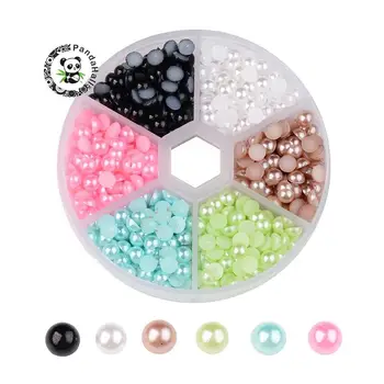

PandaHall 1 Box Half Round Domed Imitation Pearl ABS Acrylic Cabochons Jewelry Making Findings Mixed Color, 5x2.5mm F75