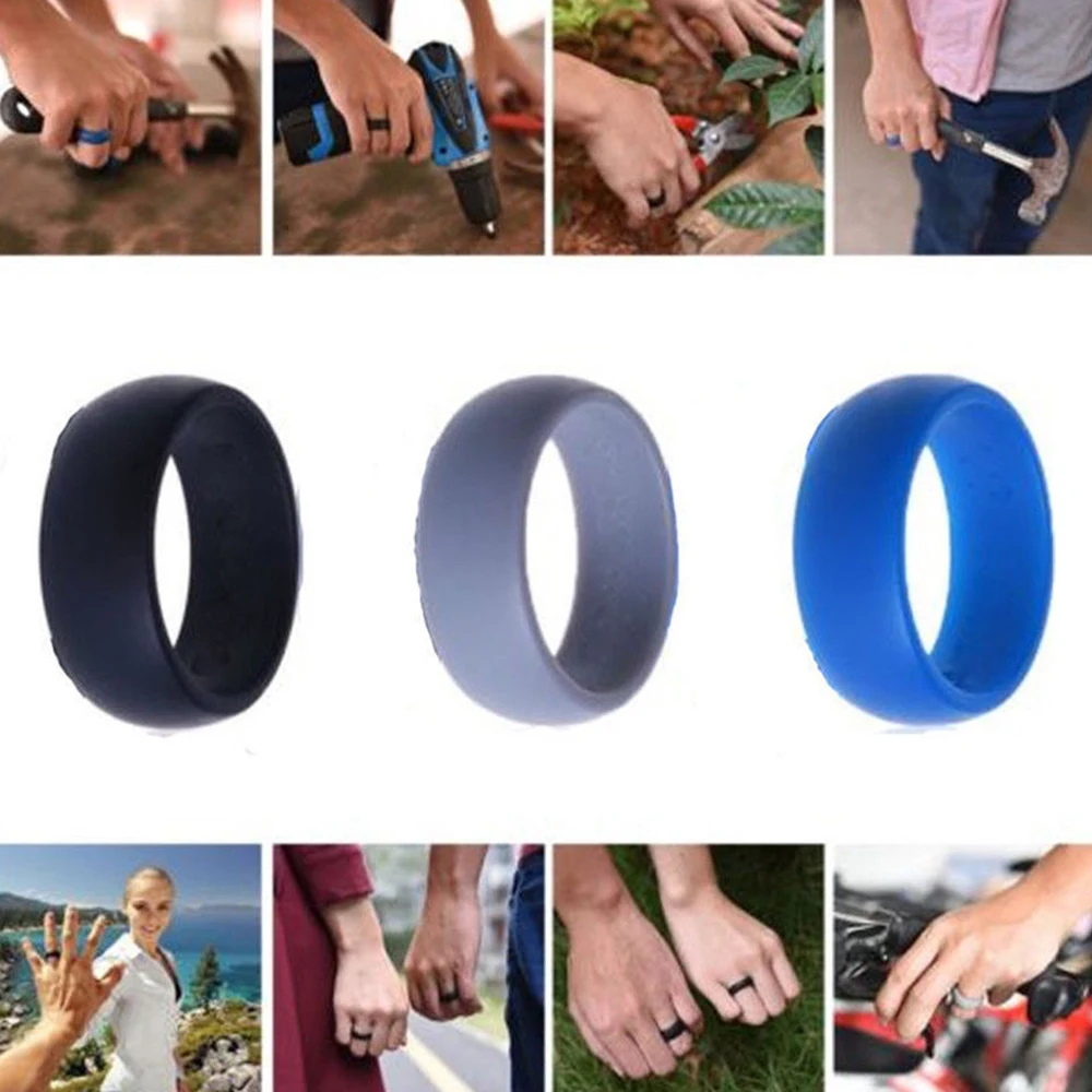 3Pcs Rubber Silicone Rings Size 6 12 Lover's Wedding Rings Band Active