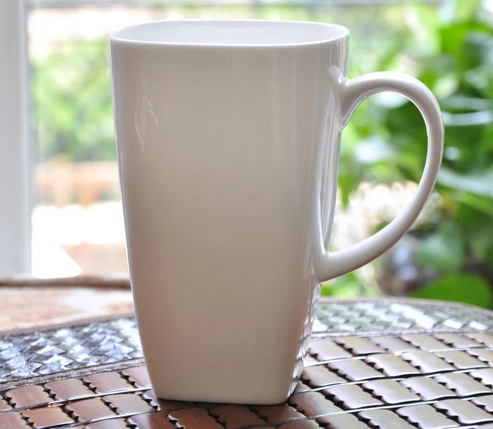 700ML, plain white bone china large tea cups, square porcelain cup mornin water, tasse a cafe