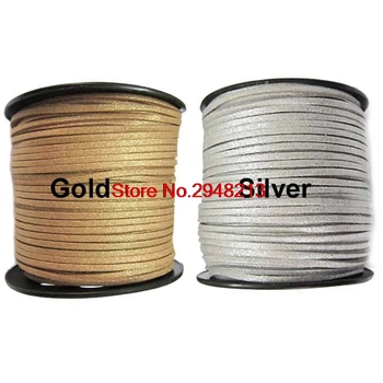 

Metallic Gold or Metallic Silver PU Faux Leather Flat Cord ribbon 3x1.5mm 100yard/roll LMDC02
