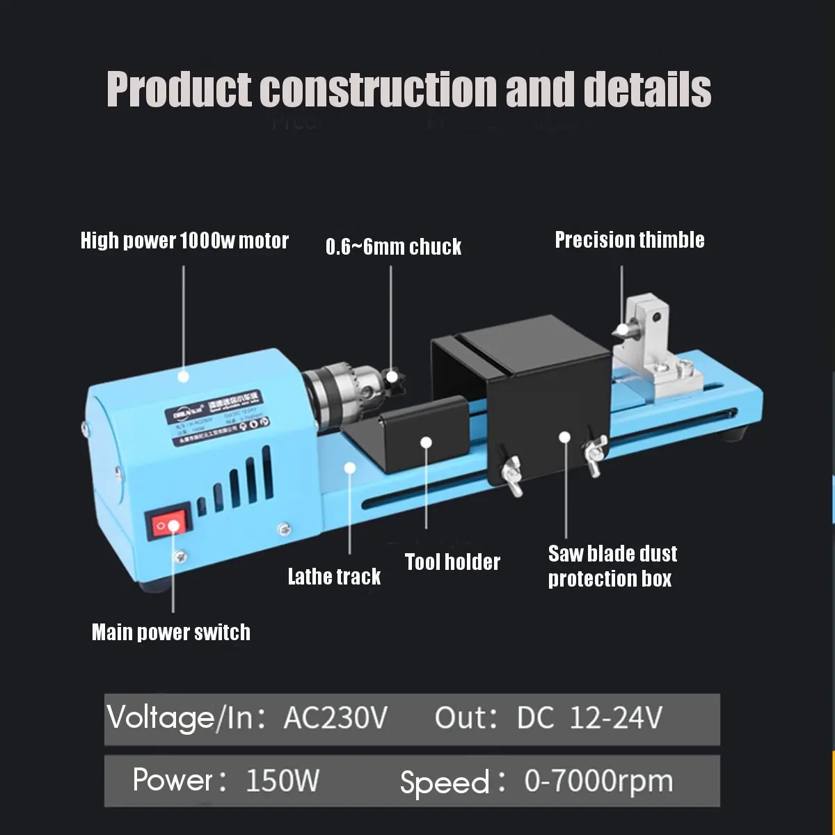 150W Mini Lathe Machine Tool DIY Woodworking Wood lathe Milling machine Grinding Polishing Beads Drill Rotary Tool