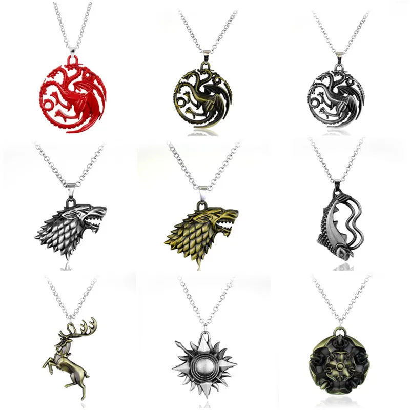 

Game of Thrones Stark family lion wolf dragon deer Lannister Targaryen Stark Baratheon Arryn Greyjoy family members necklace