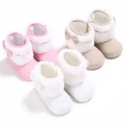 Зимние сапоги для маленьких девочек; зимние пинетки для малышей; бант для новорожденного; теплая детская обувь для маленьких девочек;