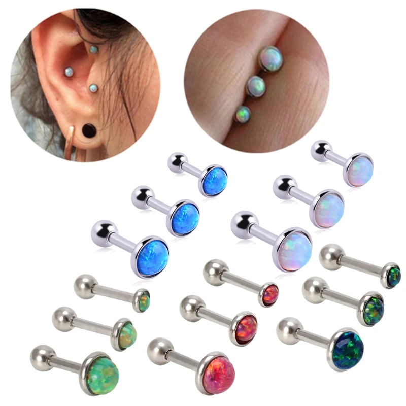 

3PCS Titanium Opal Stud Earrings Tragus Cartilage Barbell Piercing Body Jewelry