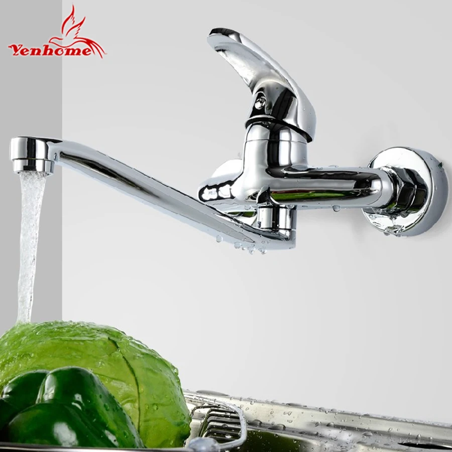 Preise Yenhome Wand Montiert Doppel Löcher Heißen und Kalten Wasserhahn Bad Wasserhahn Lange Arm 360 Drehen Solide Messing Küche Wasserhahn Waschbecken mischbatterie