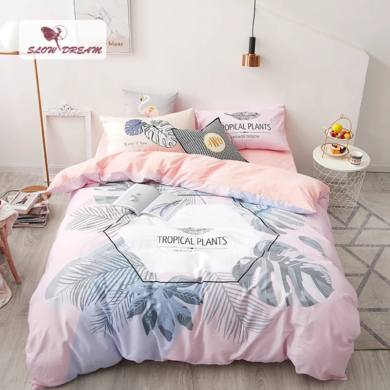 

SlowDream Fitted Sheet Flat Sheet Set Duvet Cover Double Queen Bedspread Bed Linen Cotton Nordic Single Decor Home Beding Set