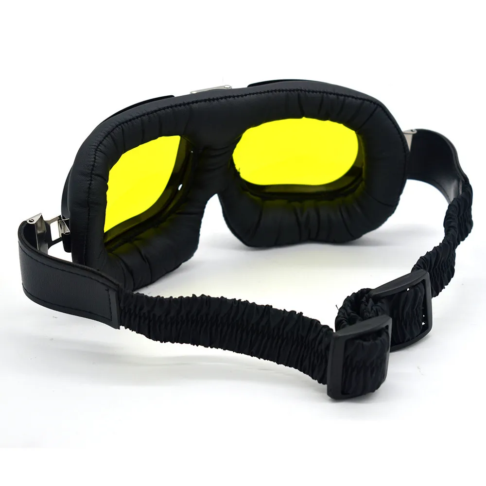 Черная оправа кожаный ремень для мотокросса очки пилота с желтым синим объективом Gafas Винтаж для мотоцикла Lunette Moto качество