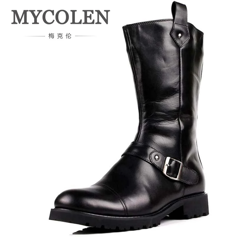 

MYCOLEN Men Shoes Genuine Leather High Top Boots Flats British Style Height Increase Ankle Men Shoes Pointed Toe Brand Boots