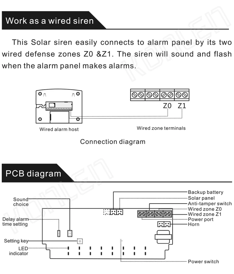 Konlen беспроводной солнечный светильник со вспышкой звуковая система s 120DB наружная сирена для домашней безопасности Проводная Wifi сигнализация