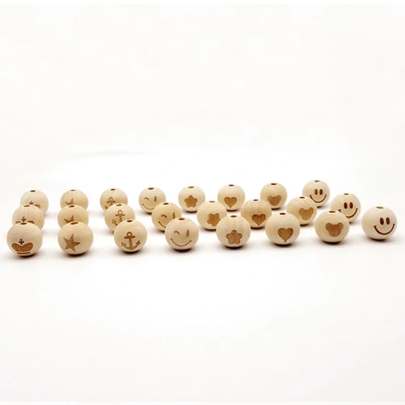 Полированное гравюрное ожерелье Подходит для ювелирных изделий забота Пентакль смайлик детей ребенка DIY браслет аксессуары круглые деревянные бусины