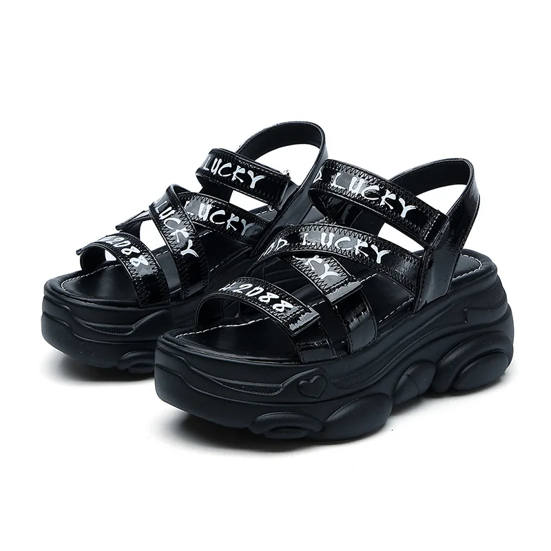 Jookrrix Women 2019 Pu Leather Chunky Sandals Women Fashion Increased 7.5cm Platform Shoes Lady Brand Wedges High Thick Sole Jookrrix Women 2019 Pu Leather Chunky Sandals Women Fashion Increased 7.5cm Platform Shoes Lady Brand Wedges High Thick Sole